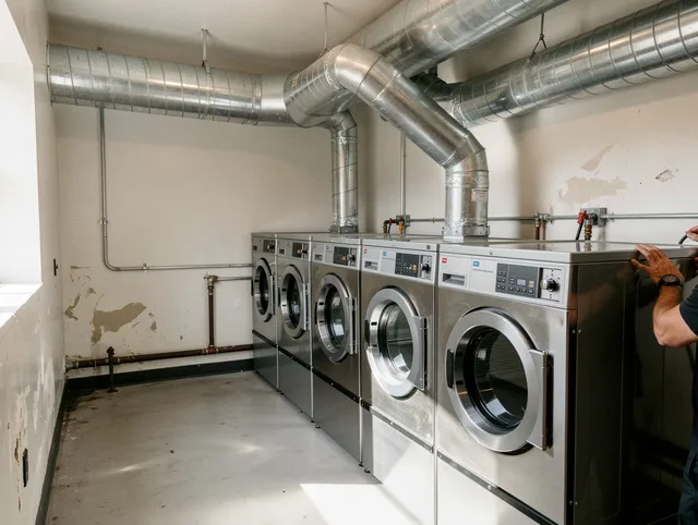 Dartmouth Dryer Vent Cleaning team performing large-scale commercial dryer vent cleaning in Dartmouth