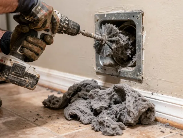 Certified Dartmouth Dryer Vent Cleaning technician performing dryer vent cleaning in Dartmouth